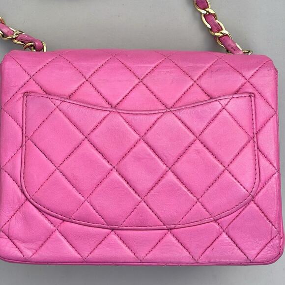 Chanel Small Square Classic Flap Pink Lambskin Leather 24k Gold Plates Hardware - Picture 7 of 16